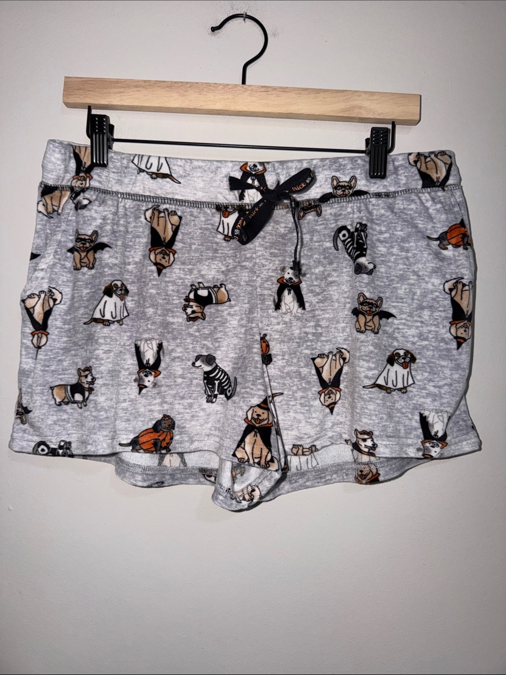 Women's Gray Dog Print Pajama Shorts and Black Shorts With Pumpkins Very Soft